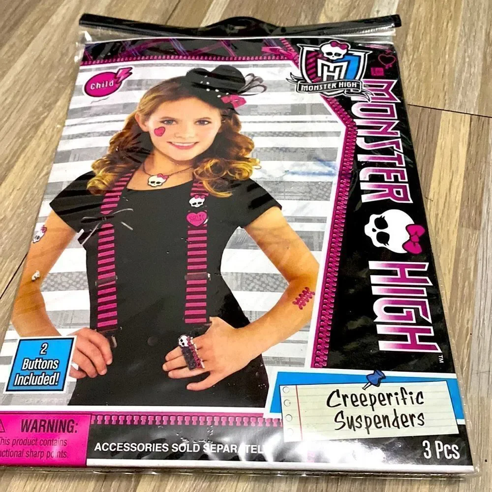 Monster High doll Pink Black Skulls suspenders dress up punk goth cosplay Nwt